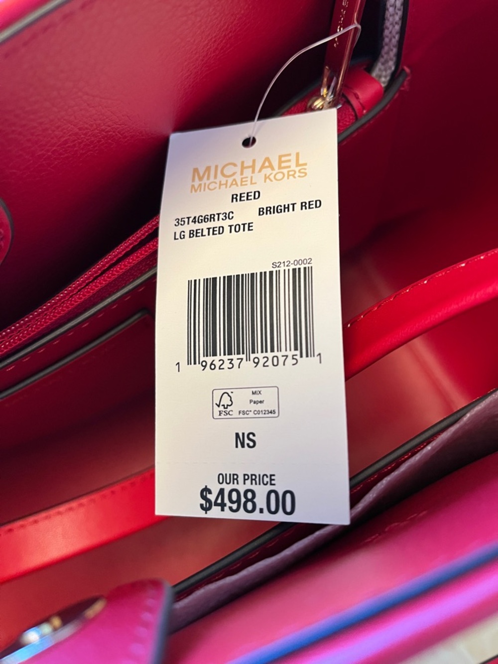 Michael Kors Cream Canvas Tote with Red Leather Trim and Gold MK Logo - Picture 2 of 3